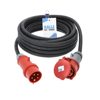 Kalle CEE Gummi-Verlängerungskabel H07RN-F 5G 4,0 mm² 5 Meter mit Phasenwender 400V 32A IP44 Starkstrom Stromkabel Baustellenkabel Industriekabel Stromverlängerung