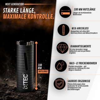 Produktbild von PREMIUM Diamantbohrkrone 102 Mm – 450 Mm Länge, Für Nassbohrung In Beton