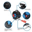 Kalle CEE Kabeltrommel 25 Meter H07RN-F 5G 1,5 mm² 400V 16A Schutzart IP44 mit 2x Schuko Steckdose 1x CEE Steckdose 400V 16A