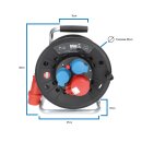 Kalle CEE Kabeltrommel 25 Meter H07RN-F 5G 1,5 mm² 400V 16A Schutzart IP44 mit 2x Schuko Steckdose 1x CEE Steckdose 400V 16A