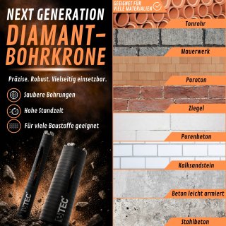 NEXT GENERATION Diamant Bohrkrone Beton Nutzlänge 180 mm 72 mm SDS-plus kurz 100 mm mit Zentrierbohrer