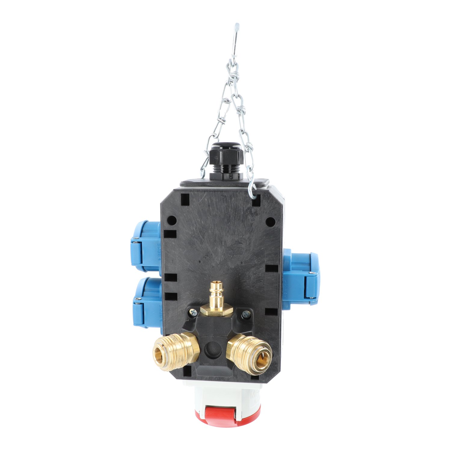 Hängeverteiler Stromverteiler Energiewürfel 4x Schuko 1x CEE Druckluft IP44