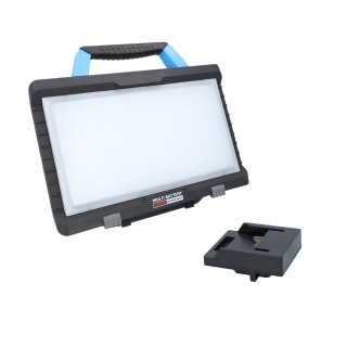 BTEC Worker Multi Akku 50 Watt Arbeitsleuchte IP54 LED Baustrahler Arbeitslampe Bauleuchte Werkstattlampe Baustellenlampe LED mit Adapter passend für Bosch18V Akkus - OHNE AKKU