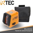 BTEC Kreuzlinienlaser grün 15 m, selbstnivellierend, IP55 – Linienlaser für Innenausbau, Fliesen & Boden mit 1/4" Stativgewinde, inkl. Tasche & 2x AA-Batterien