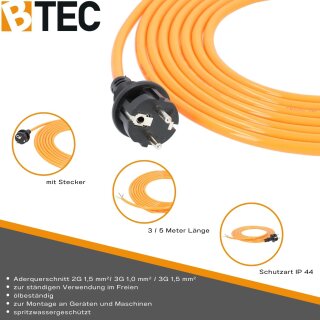 PUR Gerätekabel Anschlusskabel Anschlussleitung Zuleitung H05BQ-F 3G 1,0 mm² 5 Meter Länge
