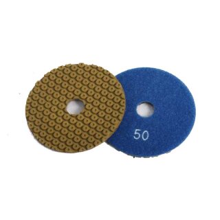 Trocken-Nass-Schleifpad 100 mm mit Klettverschluss K 50 / blau / Sanierungsschliff